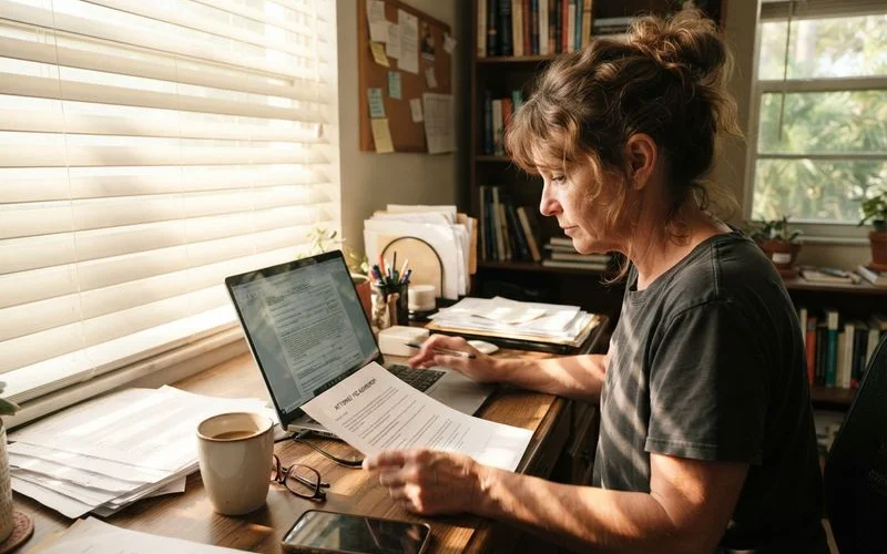A homeowner comparing self-representation paperwork against a consultation with an attorney